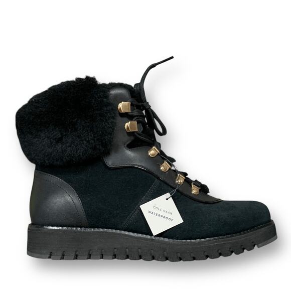 Cole Haan Zerogrand Explore Upstate Hiker Boots Black Suede Shearling Size 7.5 - Picture 14 of 14